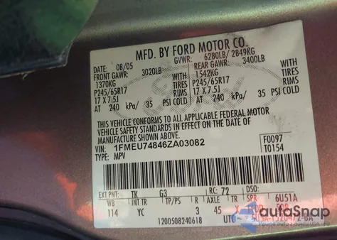 2006 Ford Explorer Eddie Bauer from USA, damaged, VIN 1FMEU74846ZA03082